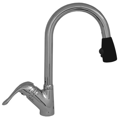 Whitehaus Rainforest Sgl Hole/Sgl Lvr Handle Faucet W/ Blk Spray Head, Chrm/Blk H 3-2169-C-B